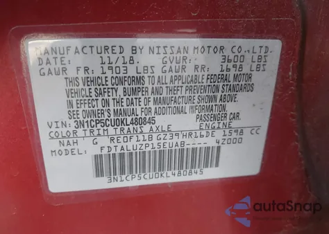 2019 Nissan Kicks Sr from USA, damaged, VIN 3N1CP5CU0KL480845